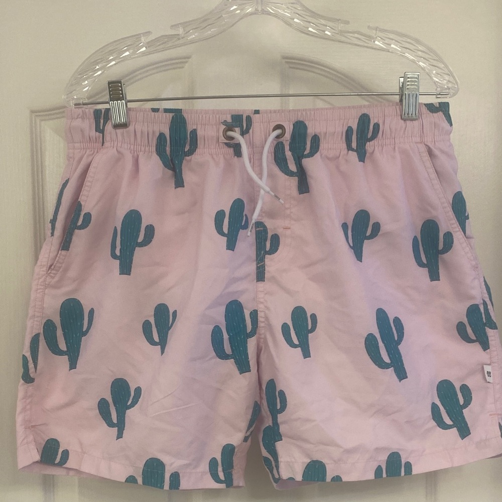 Men's Pink Cactus Print Hybrid Shorts with Drawstring